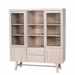 Wohnen Massivholz Highboard Dioca aus Eiche White Wash
