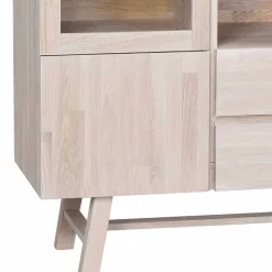 Wohnen Massivholz Highboard Dioca aus Eiche White Wash