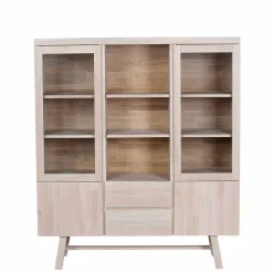 Wohnen Massivholz Highboard Dioca aus Eiche White Wash