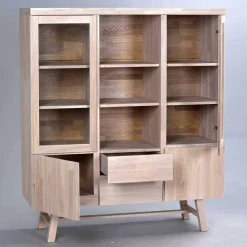 Wohnen Massivholz Highboard Dioca aus Eiche White Wash