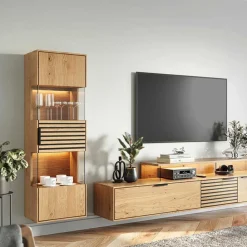 Wohnen Esszimmer-Vitrinen*Massivholz Hängevitrine mit LED Beleuchtung - Eribella