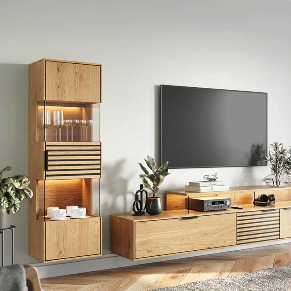 Wohnen Esszimmer-Vitrinen*Massivholz Hängevitrine mit LED Beleuchtung - Eribella