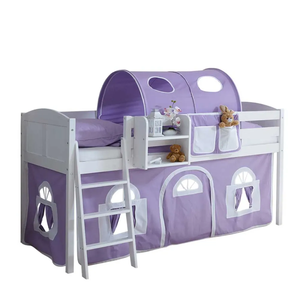 Kinder Wohnen Massivholz Hochbett fürs Kinderzimmer in Weiß - Leviada