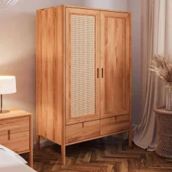 Wohnen Massivholz Kleiderschrank mit 2 Türen & Schublade - Indrya