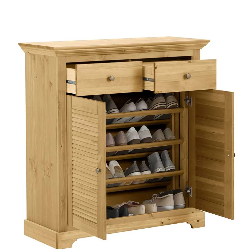 Wohnen Schuhschränke*Massivholz Schuhschrank mit Lamellentüren - Zavieca