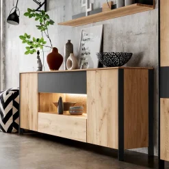 Wohnen Massivholz Sideboard - modern mit LED Licht - Viligrana