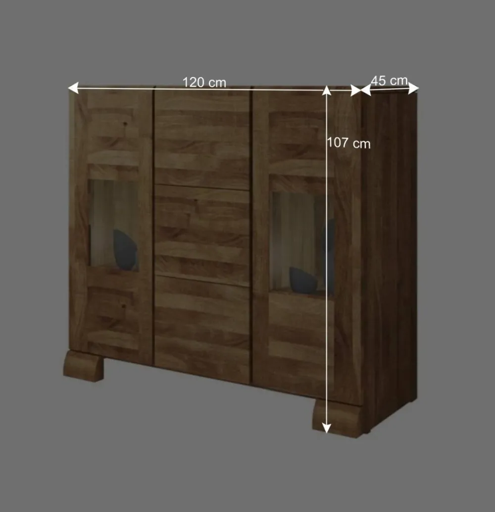 Wohnen Massivholz Sideboard Vaskov aus Wildeiche geölt Glas