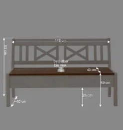 Wohnen Massivholz Sitzbank Barlad in Weiß Braun