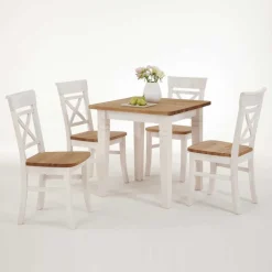 Wohnen Massivholz Sitzgruppe Lugon in Weiß (fünfteilig)