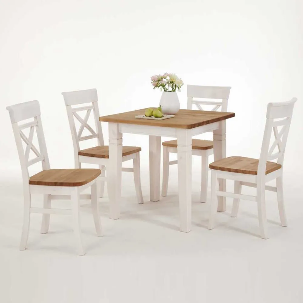 Wohnen Massivholz Sitzgruppe Lugon in Weiß (fünfteilig)