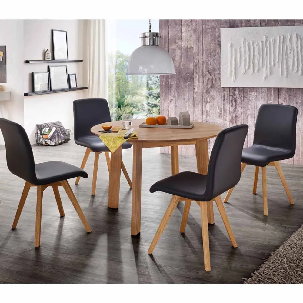 Wohnen Küchen-Essgruppen|Esszimmer Komplett*Massivholz Tischgruppe Finiossa mit Tisch rund 110cm (fünfteilig)