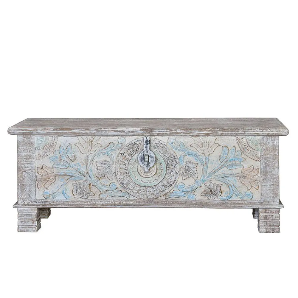 Wohnen Vintage Möbel*Massivholz Truhe in White Wash - Riconia