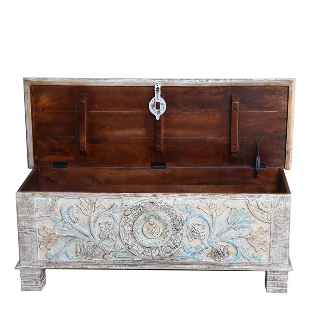 Wohnen Vintage Möbel*Massivholz Truhe in White Wash - Riconia