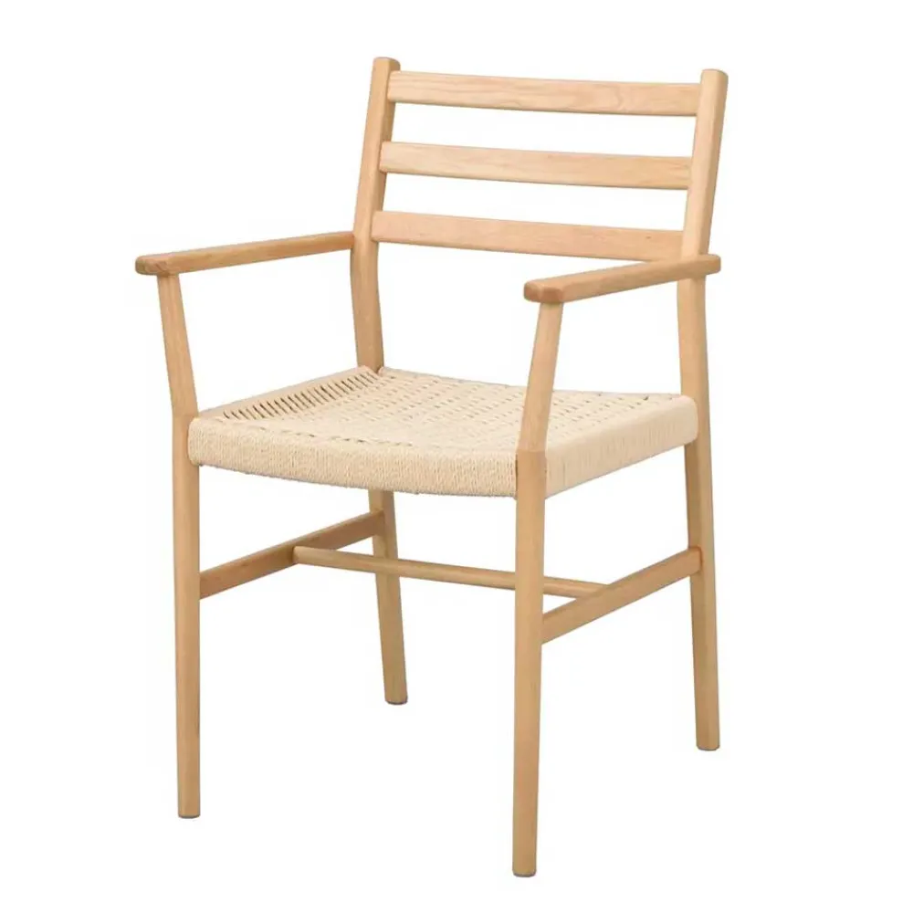 Wohnen Massivholz-Armlehnenstuhl mit Geflechtsitz - Asko