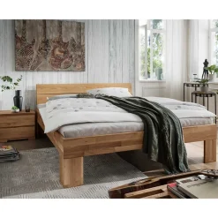 Wohnen Massivholzbett & 2 Nachtkommoden - Esvilda (dreiteilig)