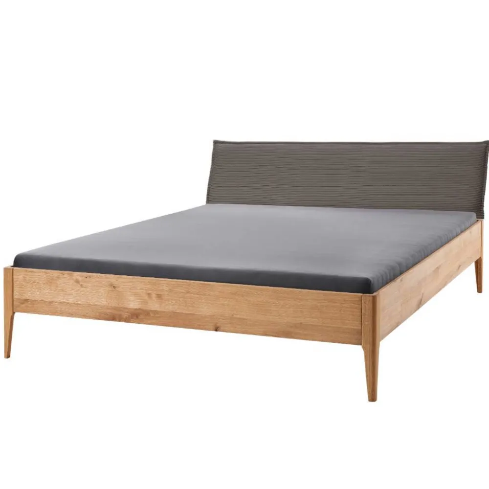 Wohnen Massivholz-Bettgestell mit Cord-Kopfteil - Babahira