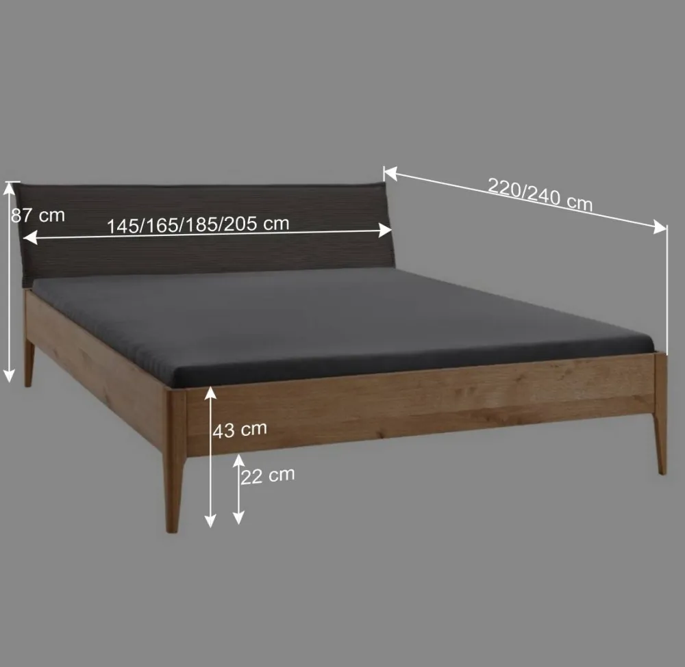 Wohnen Massivholz-Bettgestell mit Cord-Kopfteil - Babahira