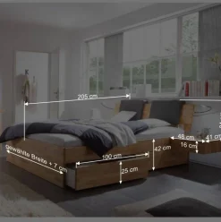 Wohnen Jugendbetten*Massivholz-Doppelbett Brodivana mit Bettschubladen