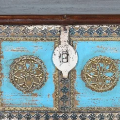 Wohnen Massivholztruhe in Antikweiß mit Blau Bronze Braun - Eskuladra