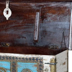 Wohnen Massivholztruhe in Antikweiß mit Blau Bronze Braun - Eskuladra