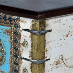 Wohnen Massivholztruhe in Antikweiß mit Blau Bronze Braun - Eskuladra