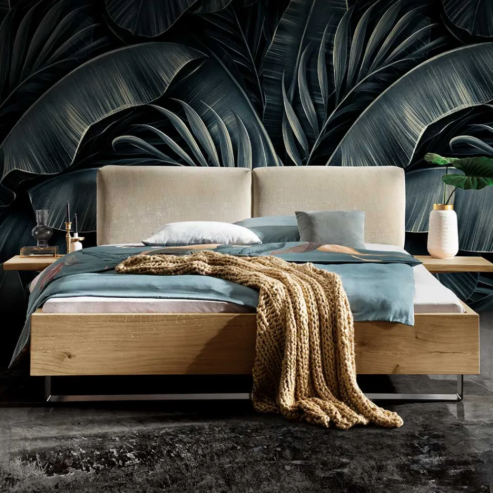 Wohnen Material Mix Doppelbett und Nachttischen - Kaldes (dreiteilig)