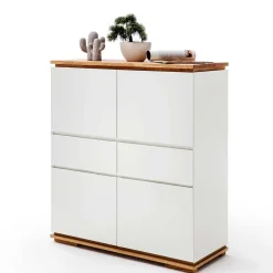 Wohnen Mattweißes Highboard mit Asteiche massiv - Vangels