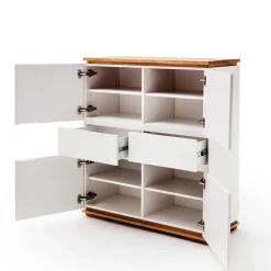 Wohnen Mattweißes Highboard mit Asteiche massiv - Vangels