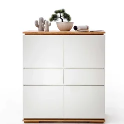Wohnen Mattweißes Highboard mit Asteiche massiv - Vangels