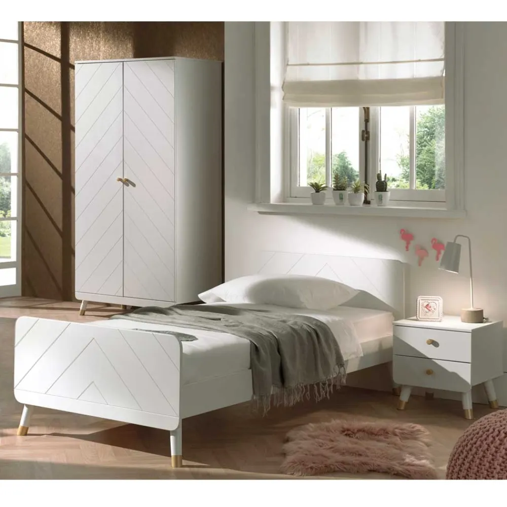 Wohnen Schlafzimmer Komplett*Möbel Jugendzimmer in Weiß - Zimventa (dreiteilig)