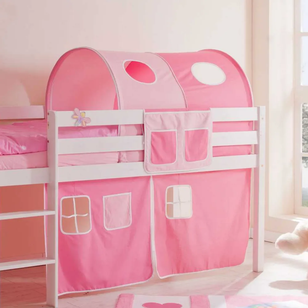 Kinder Wohnen Mädchen Hochbett Alasdair in Weiß-Pink