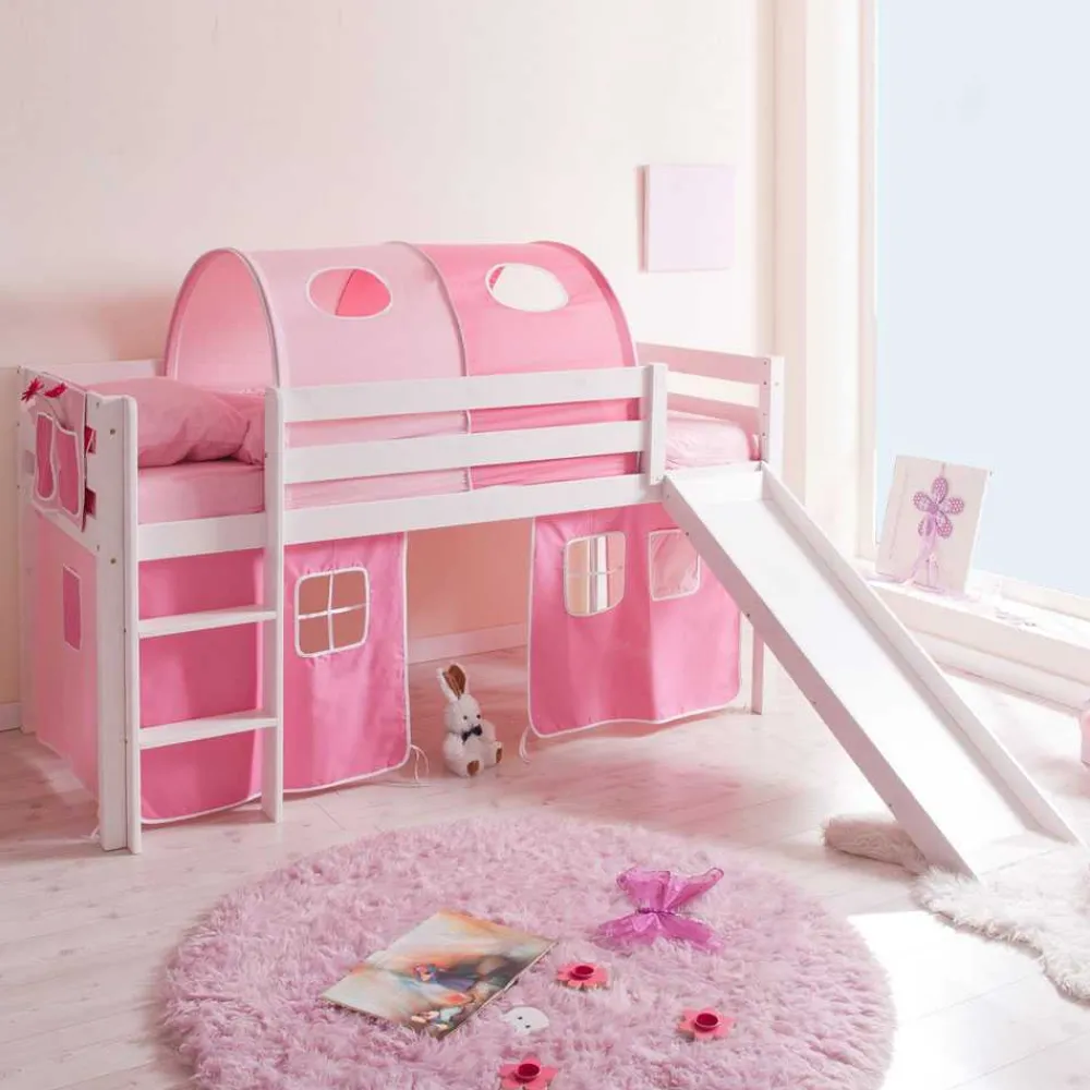 Kinder Wohnen Mädchen Hochbett Rene mit Rutsche