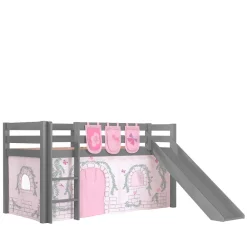 Kinder Wohnen Mädchen Rutschbett in Grau mit Vorhang - Constanza