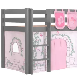 Kinder Wohnen Mädchen Rutschbett in Grau mit Vorhang - Constanza