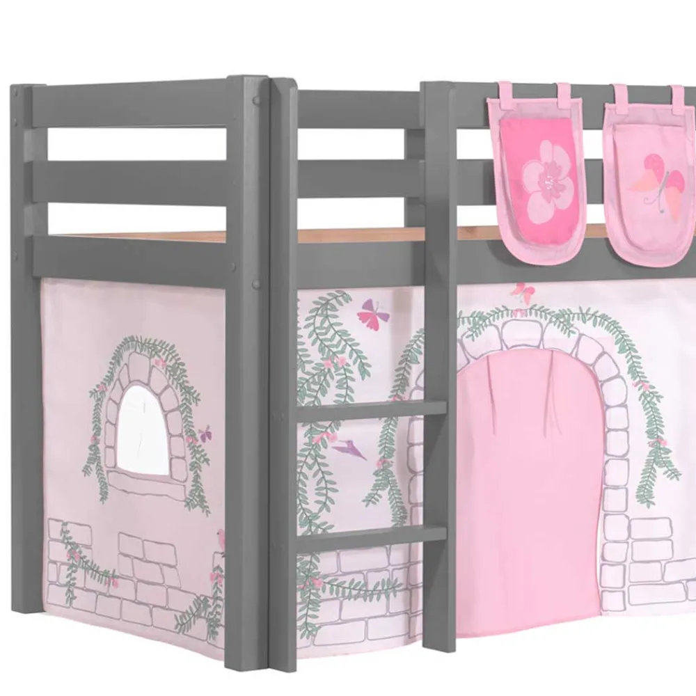 Kinder Wohnen Mädchen Rutschbett in Grau mit Vorhang - Constanza