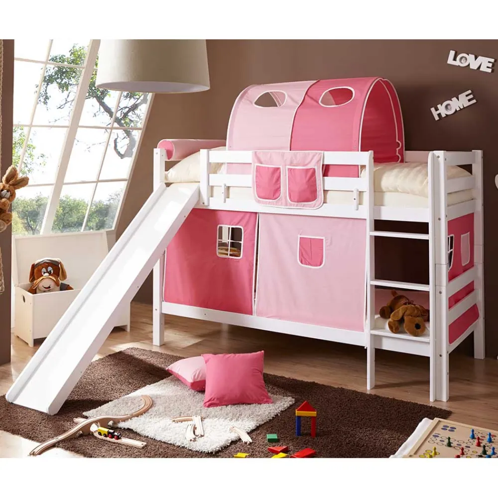 Wohnen Kinderbetten|Kindermöbel*Mädchen Rutsche Stockbett in Weiß Rosa Pink - Telvo