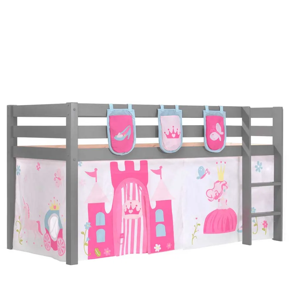 Wohnen Jugendbetten|Kinderbetten*Mädchen-Hochbett in Grau mit Prinzessin Vorhang - Gabor