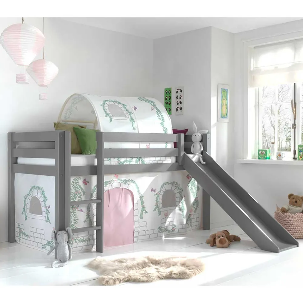 Kinder Wohnen Mädchenzimmer Rutschbett in Grau - Surie