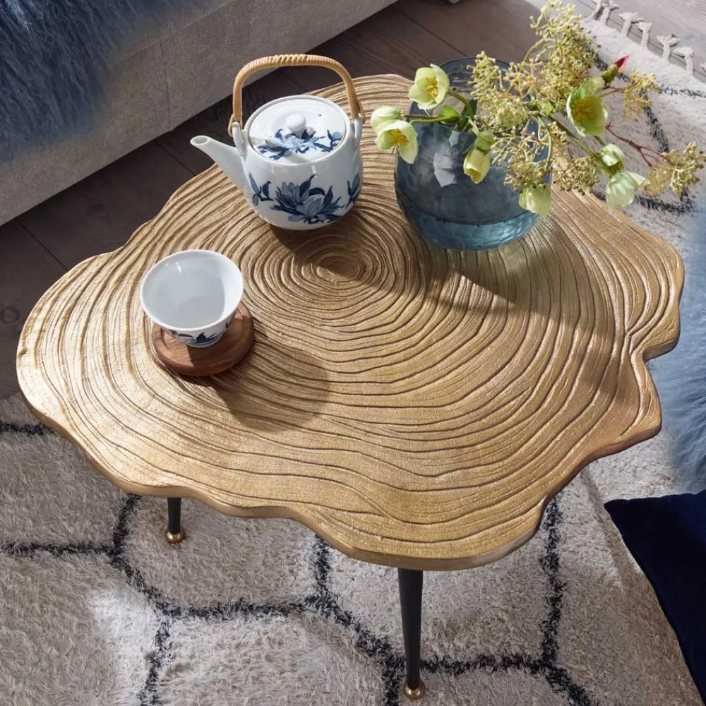 Wohnen Metall Couchtisch mit Alu Platte im Baumscheiben Design - Lavetras