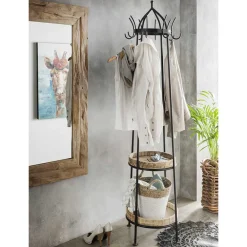 Wohnen Bürogarderoben|Kleiderständer*Metall Standgarderobe mit zwei Holzablagen - Pears