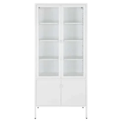 Wohnen Vitrinen|Wohnzimmer-Vitrinen*Metall Vitrinenschrank in Weiß - Fortinos