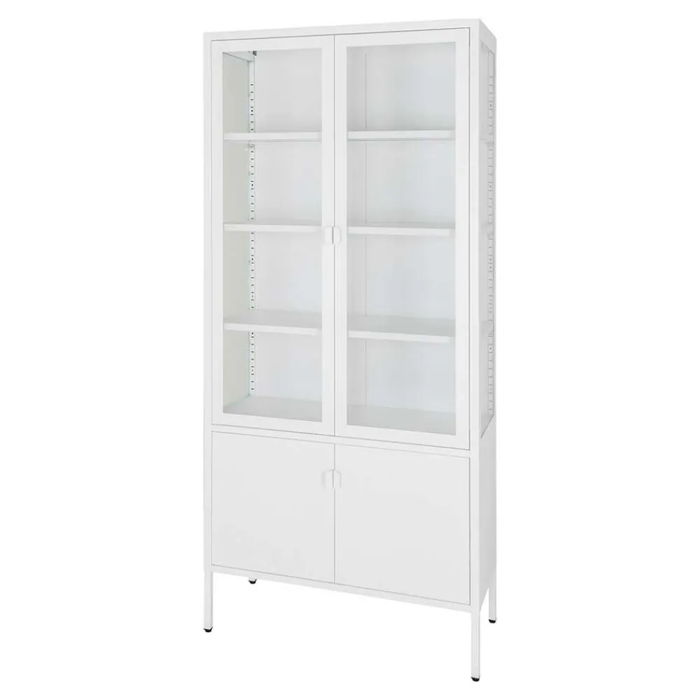 Wohnen Vitrinen|Wohnzimmer-Vitrinen*Metall Vitrinenschrank in Weiß - Fortinos
