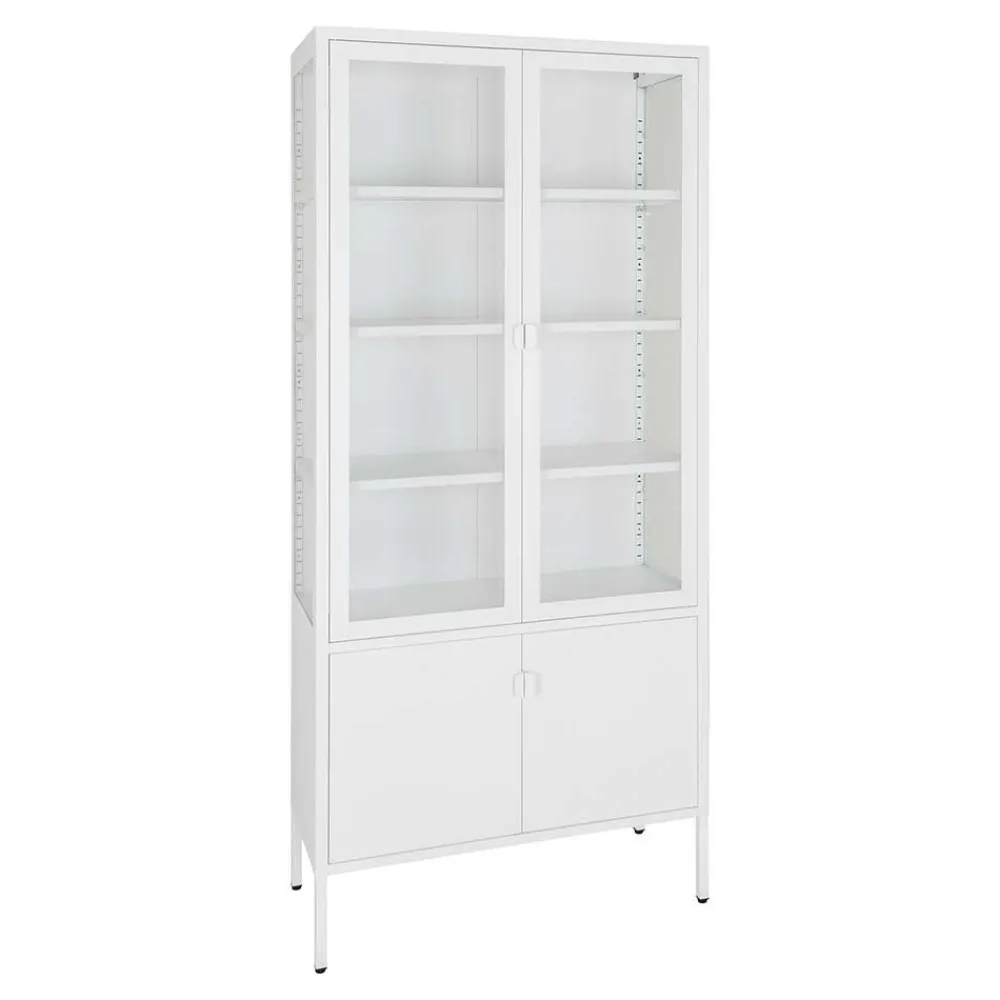 Wohnen Vitrinen|Wohnzimmer-Vitrinen*Metall Vitrinenschrank in Weiß - Fortinos