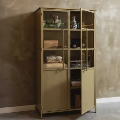 Wohnen Metall Vitrinenschrank in Khaki - Gabadoza
