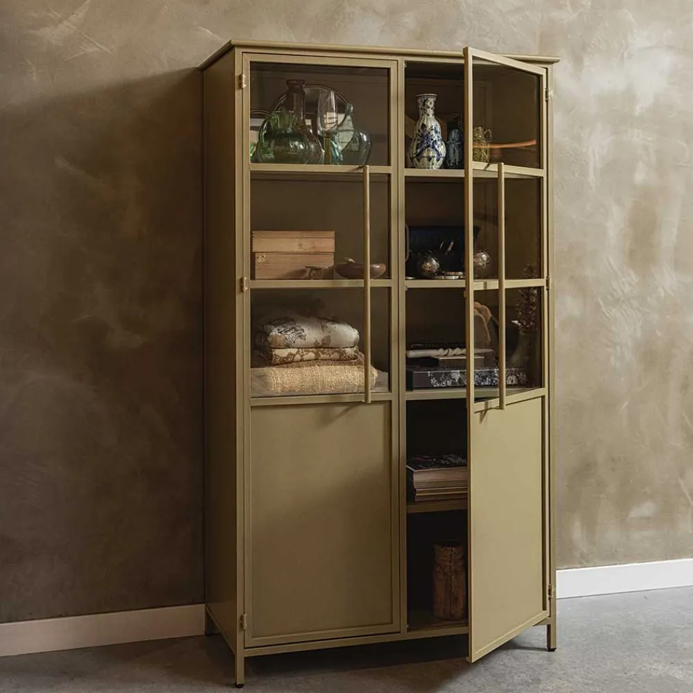 Wohnen Metall Vitrinenschrank in Khaki - Gabadoza