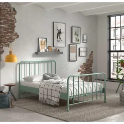 Wohnen Metallbett mit Kopf- und Fußteil in Graugrün - Lisdonna