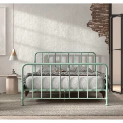 Wohnen Metallbett mit Kopf- und Fußteil in Graugrün - Lisdonna