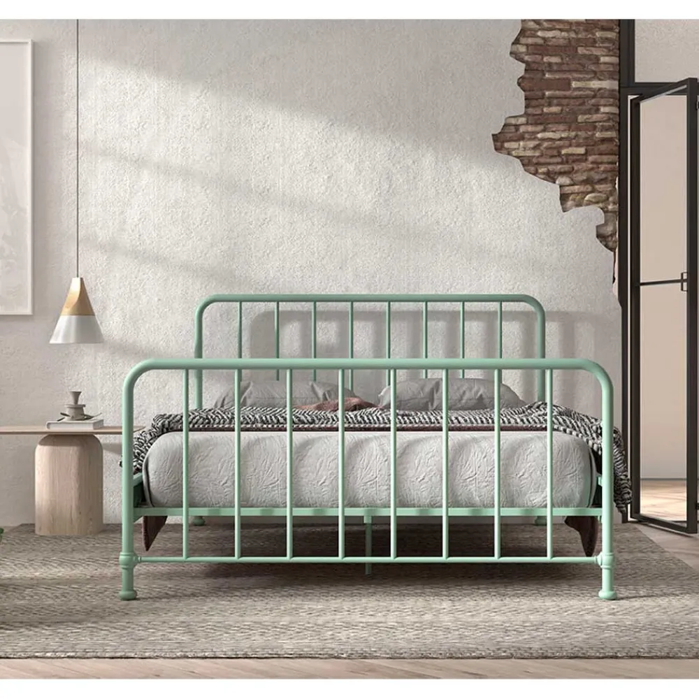 Wohnen Metallbett mit Kopf- und Fußteil in Graugrün - Lisdonna