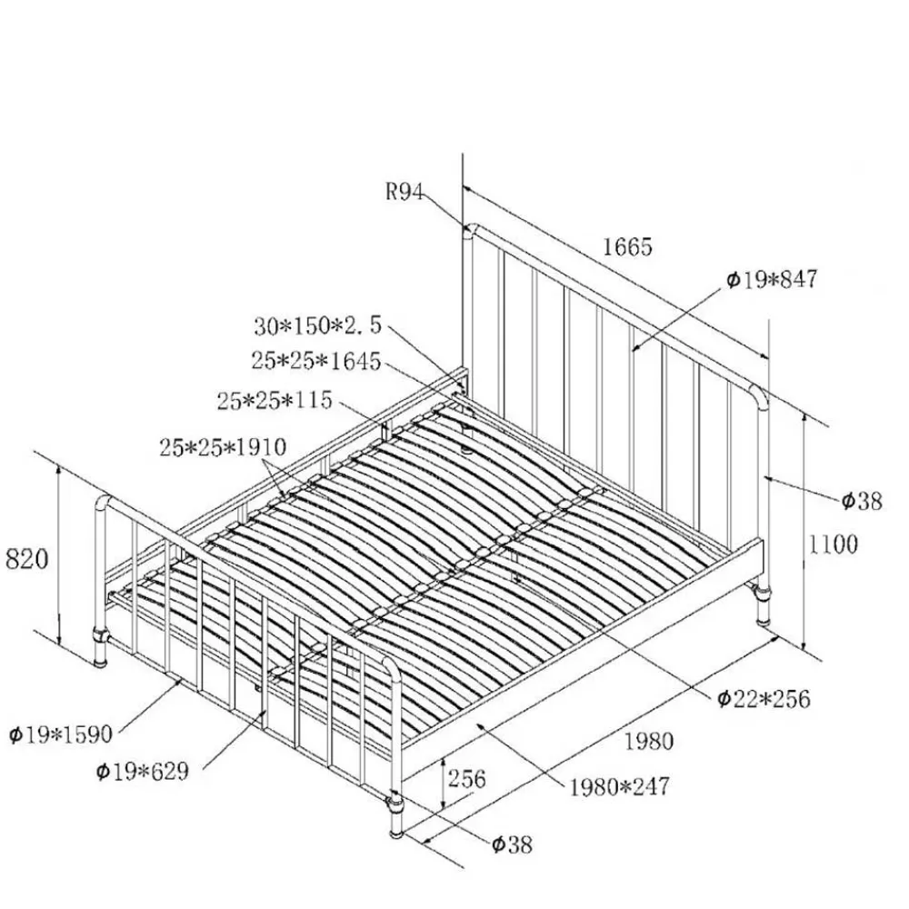 Wohnen Metallbett mit Kopf- und Fußteil in Graugrün - Lisdonna
