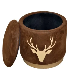 Wohnen Microfaser Hocker in Braun mit Hirsch Kopf - Arnhild